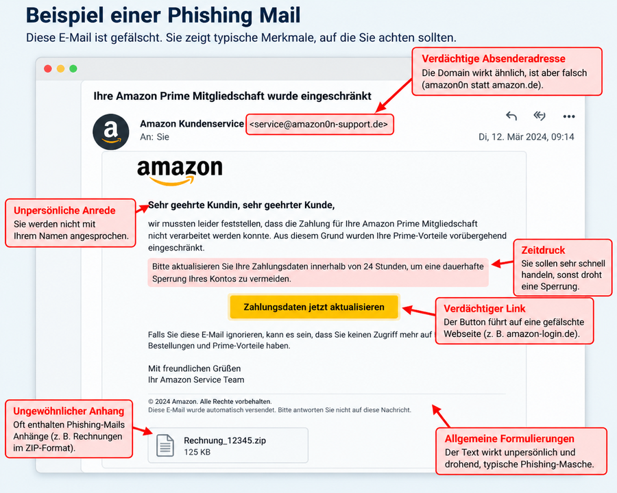 So sieht eine typische Phishingmail aus
